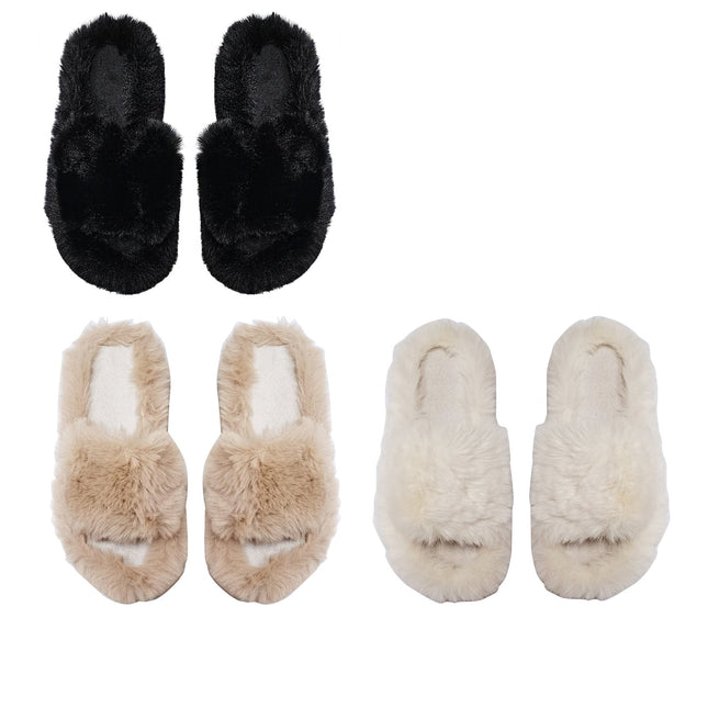 POM POM FLUFFY SLIDE SLIPPERS 3429-57 (4PAIR)