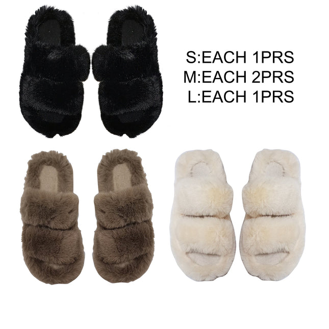 Pom Pom Fluffy Double Band Slide Slippers SS3429-60 (12PAIR)