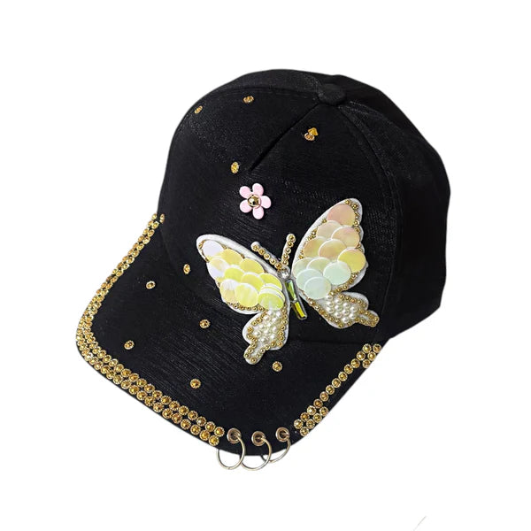 Bling Rhinestone Gold Butterfly Baseball Cap SS41128-12 (12PC)
