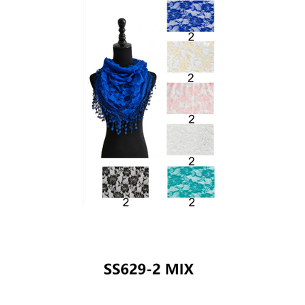 ROSE PATTERN LACE SCARVES 629 (12pcs)