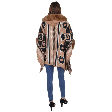 Faux Fur Pattern Hoodie Shawl P3803 (1PC)