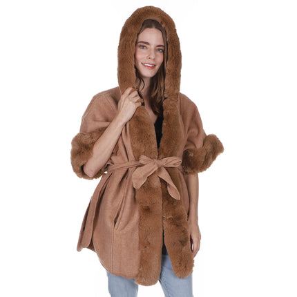 Faux Fur Hoodie Shawl P3802 (1PC)