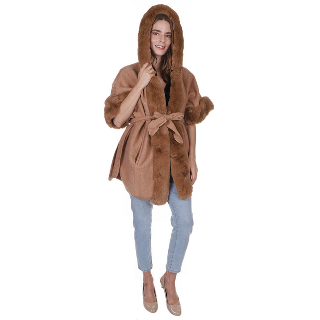FAUX FUR HOODIE SHAWL P3802 (6PC)