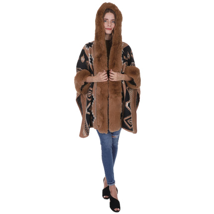 Faux Fur Pattern Hoodie Shawl P3803 (1PC)