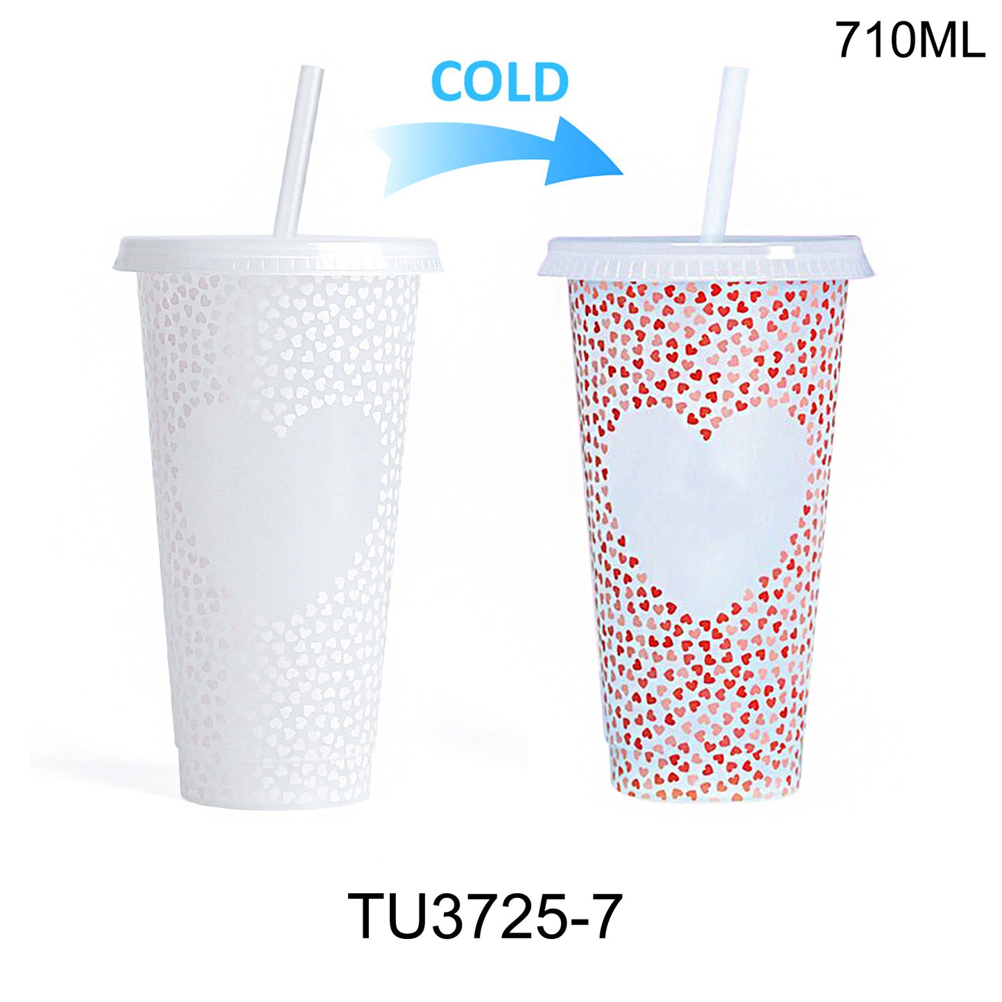 COLOR CHANGING HEART VENTI TUMBLER WITH STRAW 3725-7 (12PC)