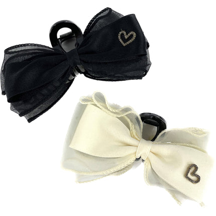 RHINESTONE HEART CHARM BOW CLAW CLIP JC3315-91