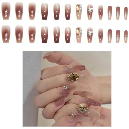 Rhinestone Decor Ballerina Fake Nail Set  NA1201-79 (12PK)