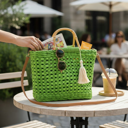 Rattan Beach Tote Shoulder Bag With Tassel BG4225-2 (1PC)