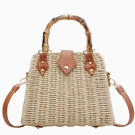 RATTAN BEACH TOTE SHOULDER BAG WITH BAMBOO HANDLE 4225-12 (1PC)