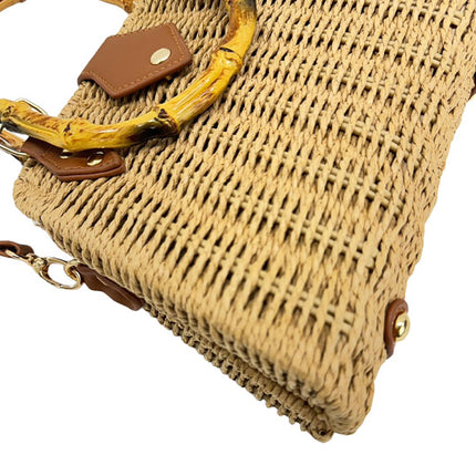 RATTAN BEACH TOTE SHOULDER BAG WITH BAMBOO HANDLE 4225-12 (1PC)