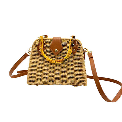 RATTAN BEACH TOTE SHOULDER BAG WITH BAMBOO HANDLE 4225-12 (1PC)