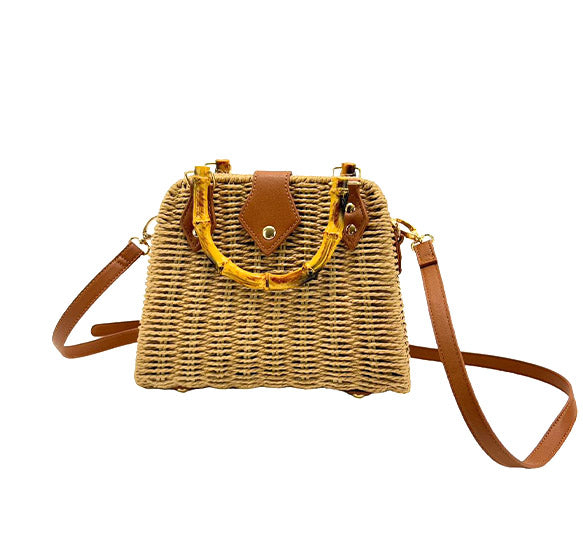 RATTAN BEACH TOTE SHOULDER BAG WITH BAMBOO HANDLE 4225-12 (1PC)