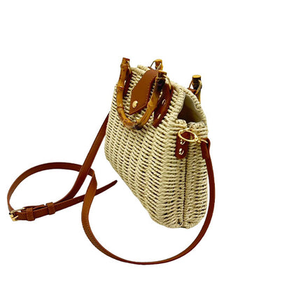 RATTAN BEACH TOTE SHOULDER BAG WITH BAMBOO HANDLE 4225-12 (1PC)