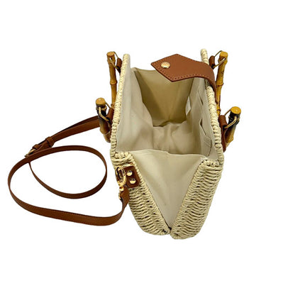 RATTAN BEACH TOTE SHOULDER BAG WITH BAMBOO HANDLE 4225-12 (1PC)