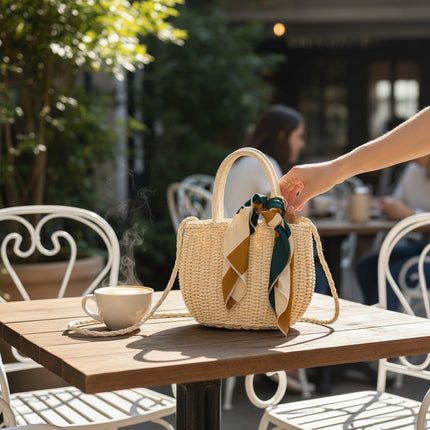 Rattan Beach Tote Shoulder Bag With Scarf BG4225-4 (1PC)