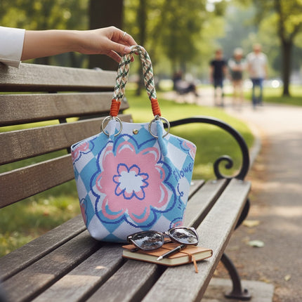 Flower Pattern Women's Knitted Bucket Bag JB6316-13 (3PC)