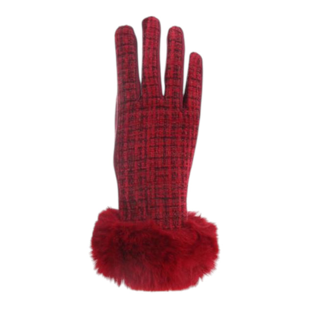 Women's Fur Check Pattern Gloves GL184 (12PAIR)