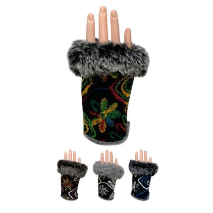 Women's Fingerless Faux Fur Flower Pattern Gloves GL187 (12PAIR)