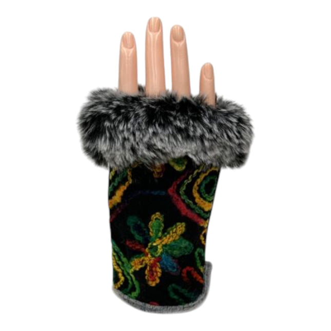 Women's Fingerless Faux Fur Flower Pattern Gloves GL187 (12PAIR)