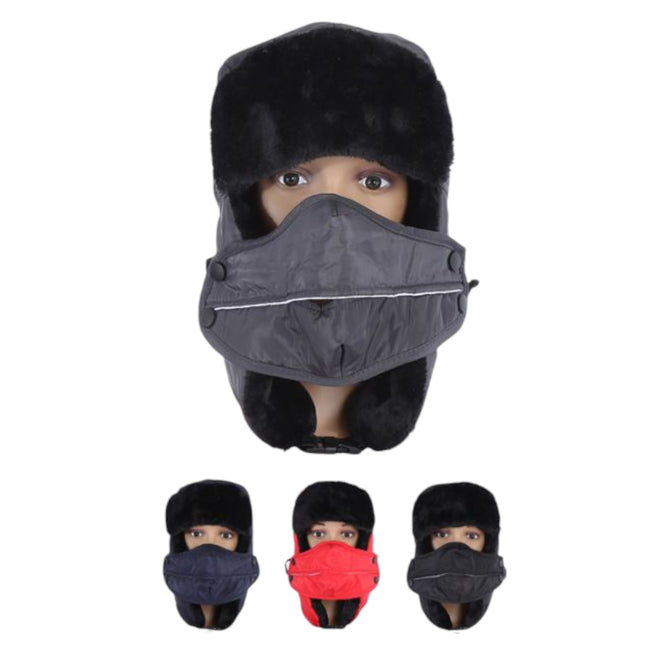 Winter Hat With Faux Fur Bomber Hat with Face Cover H207-2 (12PC)