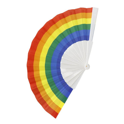 Rainbow Pride White Frame Hand Held Folding Fan FS057(12PC)