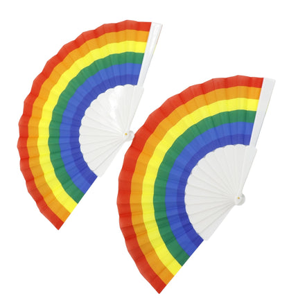 Rainbow Pride White Frame Hand Held Folding Fan FS057(12PC)