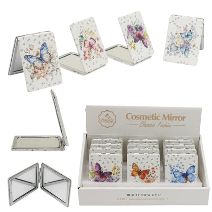 Butterfly Floral Rectangular Glitter Compact Makeup Mirror JM6423-16 (12PC)