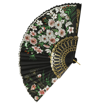 Butterfly Floral Black Frame Hand Held Folding Fan JF6423-14 (12PC)
