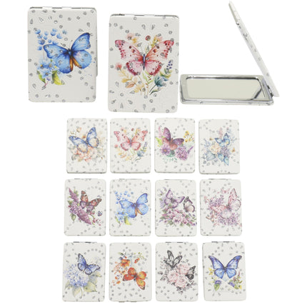 Butterfly Floral Rectangular Glitter Compact Makeup Mirror JM6423-16 (12PC)