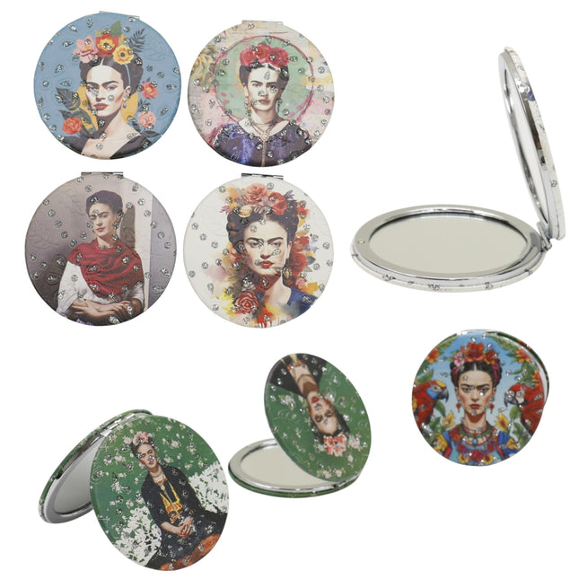 Frida Kahlo Glitter Circular Compact Makeup Mirror JM6423-29 (12PC)