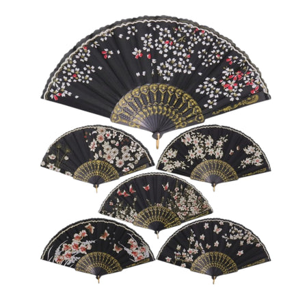 Butterfly Floral Black Frame Hand Held Folding Fan JF6423-14 (12PC)