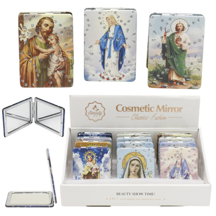 Religious Rectangular Glitter Compact Makeup Mirror JM6423-2 (12PC)