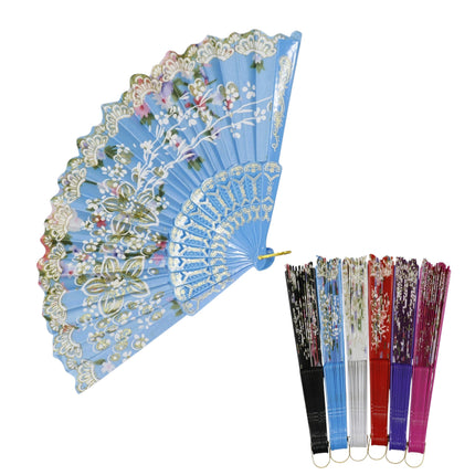 Gold Glitter Floral Colorful Hand Held Folding Fan JF6323-10 (12PC)