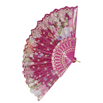 Gold Glitter Floral Colorful Hand Held Folding Fan JF6323-10 (12PC)