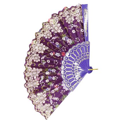 Gold Glitter Floral Colorful Hand Held Folding Fan JF6323-10 (12PC)