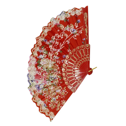Gold Glitter Floral Colorful Hand Held Folding Fan JF6323-10 (12PC)