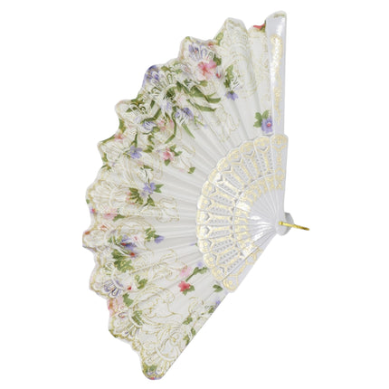Gold Glitter Floral Colorful Hand Held Folding Fan JF6323-10 (12PC)