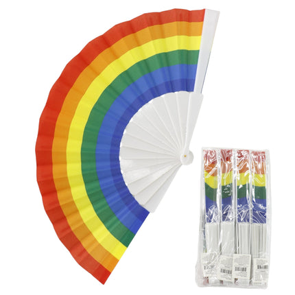 Rainbow Pride White Frame Hand Held Folding Fan FS057(12PC)
