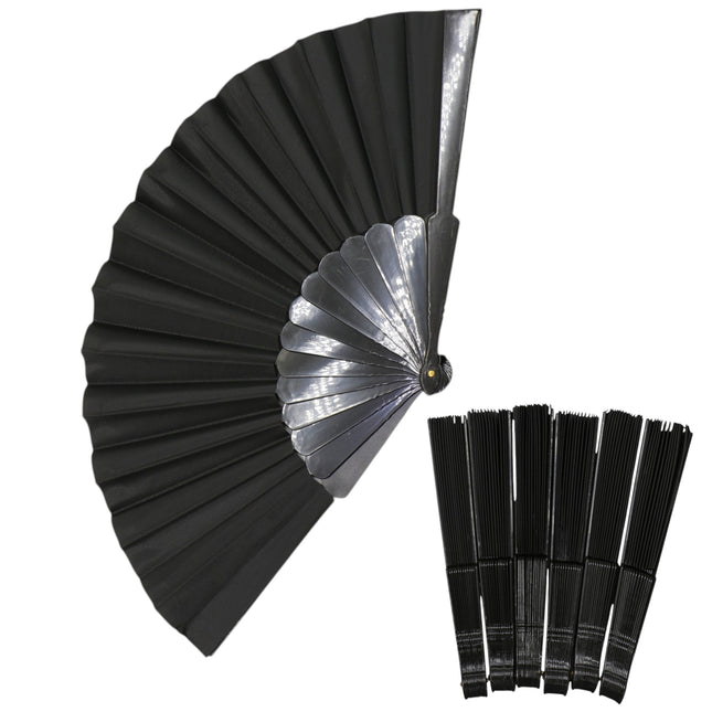 Black On Black Frame Hand Held Folding Fan JF6323-20 (12PC)