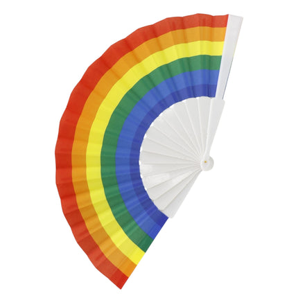 Rainbow Pride White Frame Hand Held Folding Fan FS057(12PC)