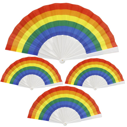 Rainbow Pride White Frame Hand Held Folding Fan FS057(12PC)