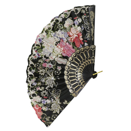 Gold Glitter Floral Colorful Hand Held Folding Fan JF6323-10 (12PC)