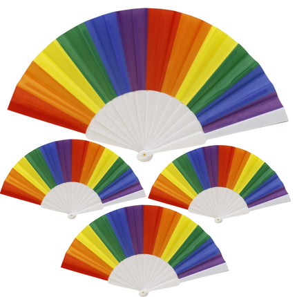 Rainbow Pride White Frame Hand Held Folding Fan FN05 (12PC)