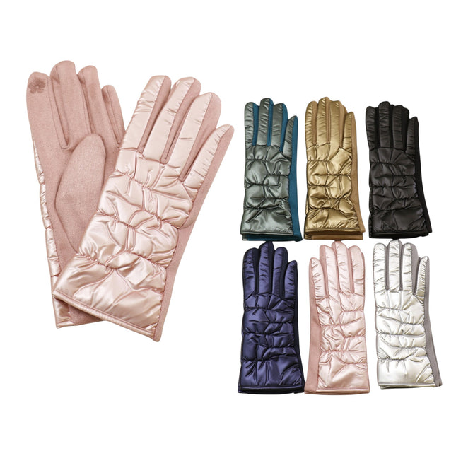 Women's Metallic Quilted Puffer Texting Gloves GL6830-16 (12PAIR)