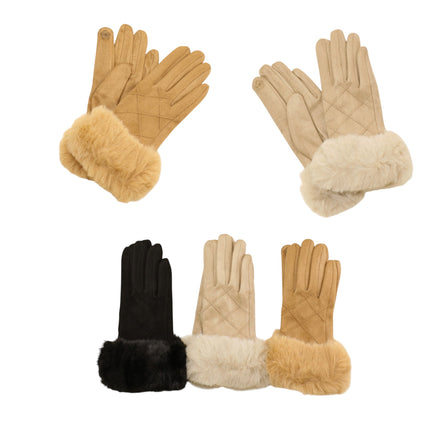 Fur Cuff Suede Texting Gloves GL6830-10 (12PAIR)