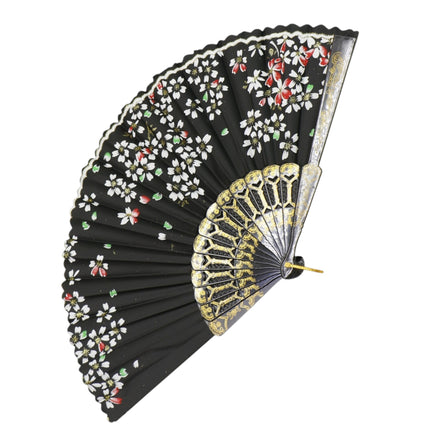 Butterfly Floral Black Frame Hand Held Folding Fan JF6423-14 (12PC)