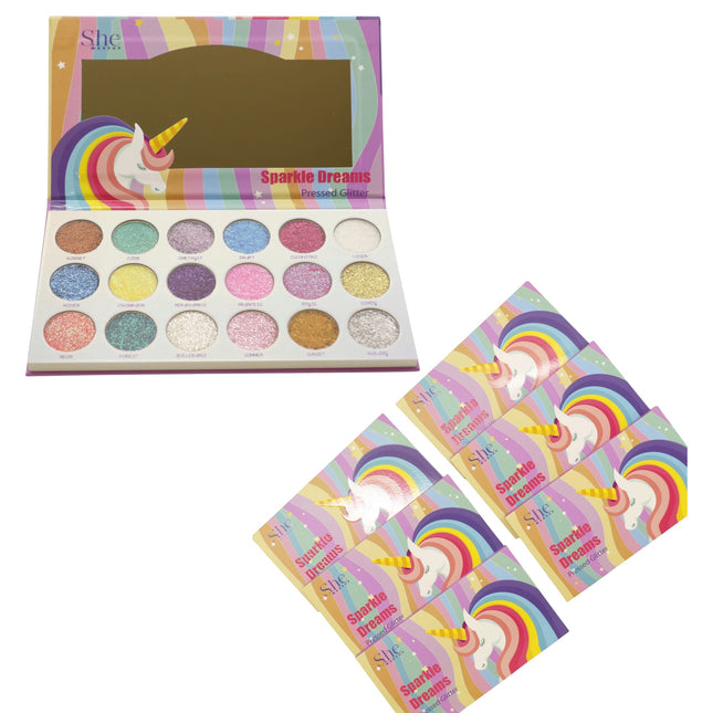 S. He 18 Color Pressed Glitter Palette PG01 (6PK)