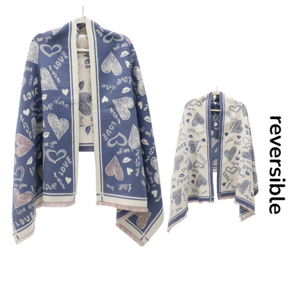 Cashmere Feel Winter Reversible Love N Heart Pattern Scarves SCF4827-23(12PC)