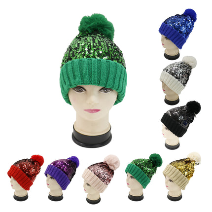 Pom Pom Sequin Beanie HA3715-1 (6PC)