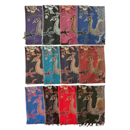 Metallic Pashmina Peacock  SCF4815-14 (12PC)